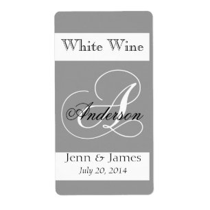 Vins mariage Étiquettes Argent Gris Monogramme A