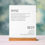 Vins minimalistes modernes Boissons Menu Mariage<br><div class="desc">Vin minimaliste moderne Boissons Menu Bar Mariage Panneau</div>