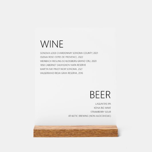 Vins minimalistes modernes Boissons Menu Mariage (Recto)