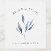 Vins personnalisés Étiquette Dusty Bleu Botaniques (Étiquettes simples)