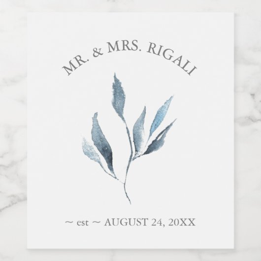 Vins personnalisés Étiquette Dusty Bleu Botaniques (Étiquettes simples)