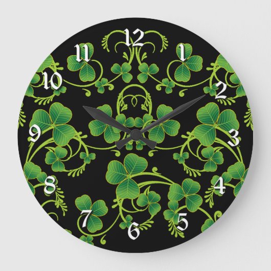 Vins Shamrocks noirs et verts Horloge murale (Recto)