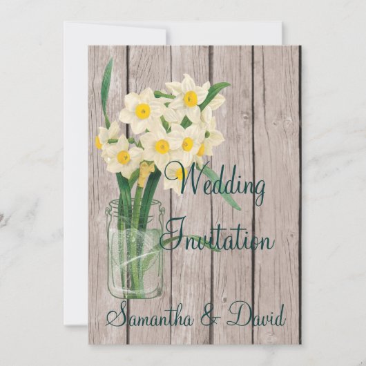 Vintag Mason Jar Daffodil Weddenschap Kaart (Voorkant)