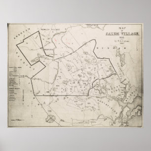 Vintage 1692 Kaart van het dorp Salem MA (1866) Poster