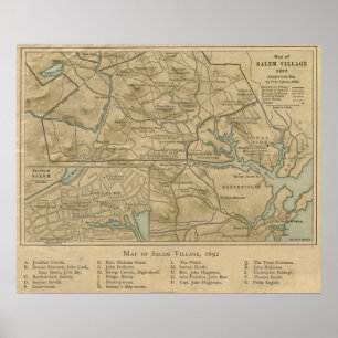 Vintage 1692 Kaart van Salem MA (1866) Poster