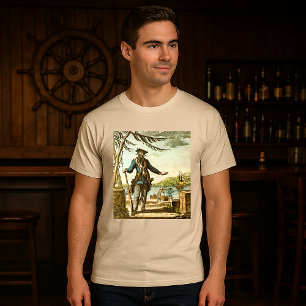 Vintage 1736 Blackbeard The Pirate gekleurde ets T-shirt