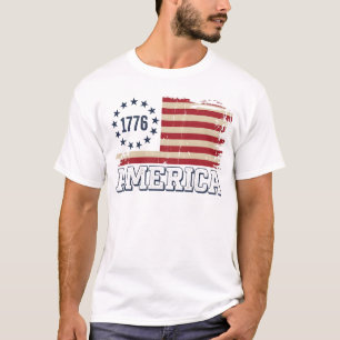Vintage 1776 Amerikaanse Vlag met Afgewerkte Afwer T-shirt