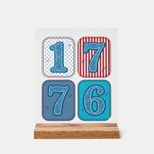 Vintage 1776 Patriottische Patchwork Acryl Bord (Voorkant)
