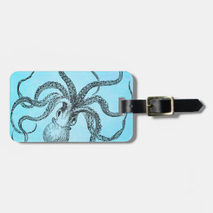 Vintage 1800-octopus op Blauwgroen blauwe Waterver Bagagelabel