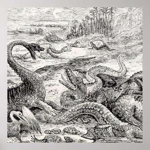 Vintage 1800s Dinosaur Illustration - Dinosaurs Poster