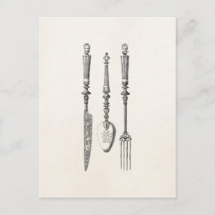 Vintage 1800s Knife Fork Spoon Knives Old Cutlery Briefkaart