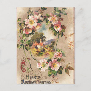 Vintage 1800s Victoriaanse verjaardags bloemrijke Briefkaart