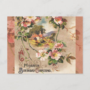 Vintage 1800s Victoriaanse verjaardags bloemrijke Briefkaart