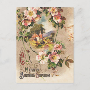 Vintage 1800s Victoriaanse verjaardags bloemrijke Briefkaart
