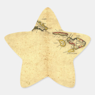 Vintage 1837 Hawaii-kaart - Hawaiiaanse eilanden Ster Sticker