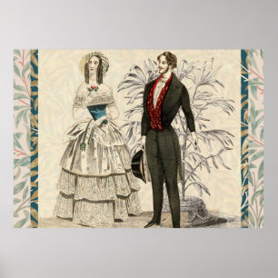 Vintage 1844 Victoriaanse Huwelijksillustratie Poster