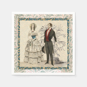 Vintage 1844 Victoriaanse Huwelijksillustratie Servet