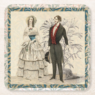 Vintage 1844 Victoriaanse Huwelijksillustratie Vierkante Kartonnen Onderzetter