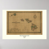 Vintage 1876 Hawaii-kaart - Hawaiiaanse eilanden