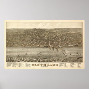 Vintage 1877 Cleveland Ohio Uitzicht Poster