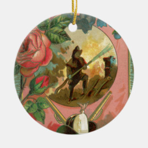 Vintage 1880's Fireman Firefighter Hoesje Keramisch Ornament