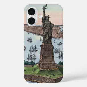 Vintage 1885 Standbeeld van de Vrijheid NYC Haven iPhone 16 Hoesje