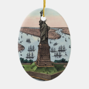 Vintage 1885 Standbeeld van de Vrijheid NYC Haven Keramisch Ornament