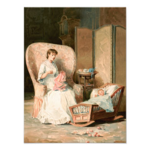 Vintage 1888: Baby voor moeder en slaap, teruggeze Foto Afdruk