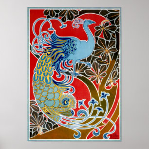 Vintage 1898 Art Nouveau Peacock van Gisbert Comba Poster