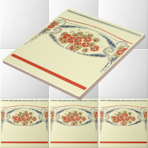 Vintage 1912 Art Nouveau Floral Bouquet Frieze Tegeltje