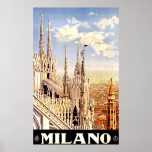 Vintage 1920 Duomo di Milano Italië Reisposter Poster