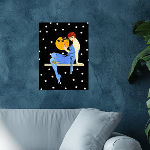 Vintage 1920'er Flapper Dames Maan Sterren Rode Ha Poster