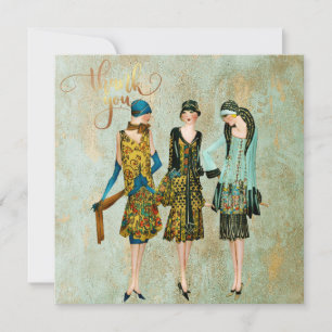 Vintage 1930's Vrouwen Dank je Feestdagenkaart