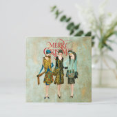 Vintage 1930's Vrouwen Kerstgroet Feestdagenkaart (Staand voorkant)