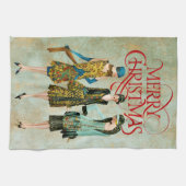 Vintage 1930's Vrouwen Kerstgroet Theedoek (Horizontaal)