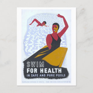 Vintage 1940 WPA Poster: Zwemmen Briefkaart