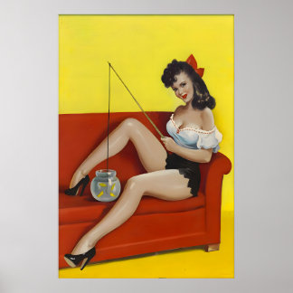Vintage 1940s Pin Up Girl Poster & Canvas Fishin'