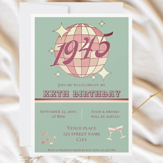 Vintage 1945 80e anniversaire Invitation turquoise