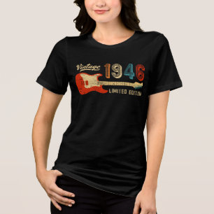 Vintage 1946 Verjaardag Idee Elektrische Gitaar Ba Tri-Blend Shirt