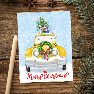 Vintage 1950's New York Gele Kerst Taxi Briefkaart