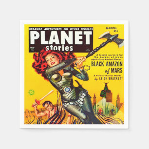 VINTAGE 1950'S SCIENCE-FICTIE ILLUSTRATIE IN GRAPH SERVETTEN