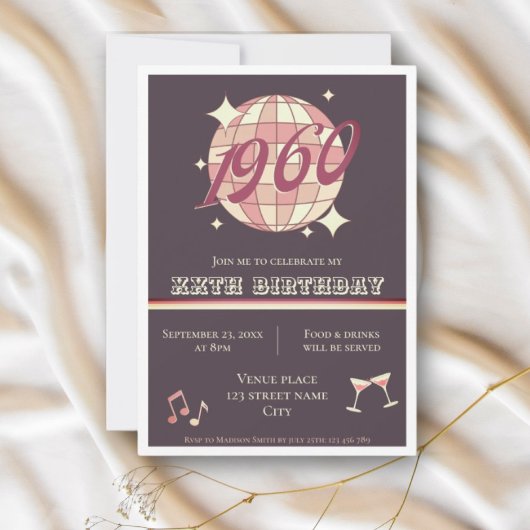 Vintage 1960 64e 65e anniversaire rétro Invitation