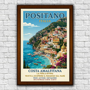 Vintage 1960s Positano, Italië Reisposter Poster