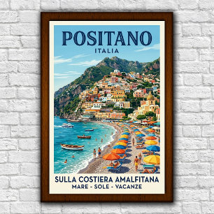 Vintage 1960s Positano, Italië Reisposter Poster