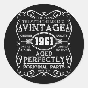 Vintage 1961 Man Myth Legend 60th Birthday Ronde Sticker
