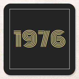 Vintage 1976 Zwart & Goud 50e Verjaardag Vierkante Kartonnen Onderzetter