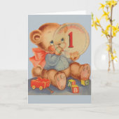 Vintage 1 jaar oude verjaardag Kaart (Gele Bloem)