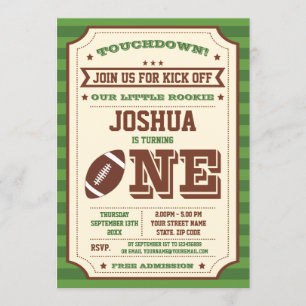 Vintage 1e verjaardag Football Ticket Uitnodiging