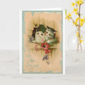 Vintage 2 Cute Kittens Kaart (Gele Bloem)
