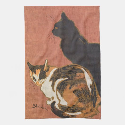 Vintage 2 Katten Steinlen schilderen Theedoek (Verticaal)